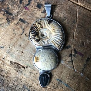 Charles Albert Sterling Silver pendant with fossils